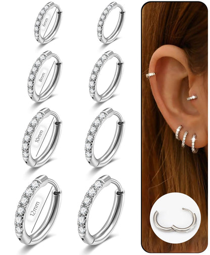 CZ Huggie Hoop Earrings, Stainless Steel Small Hoop Earrings