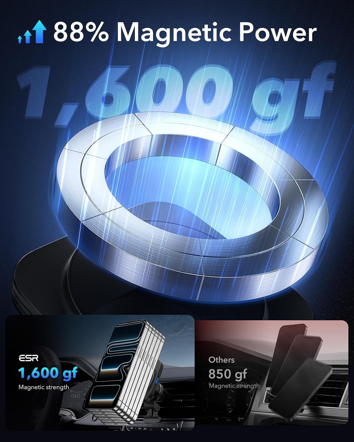 ESR for MagSafe Car Mount Charger for iPhone Duo/18 Pro/17-12, Samsung S26