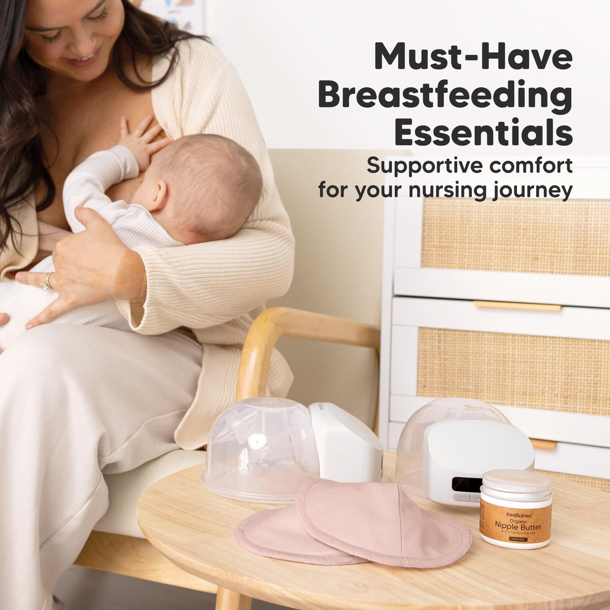 Organic Nursing Pads, 14 Washable Breast Pads,Wash Bag (Neutrals, XL 5.6")
