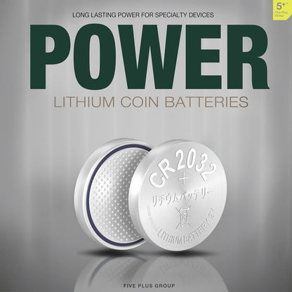 CR2032 DL2032 ECR2032 BR2032 3V Lithium Coin Cell Batteries (5 Pack) – Long Lasting Button Battery for Car Key Fobs, Watches & Small Electronics