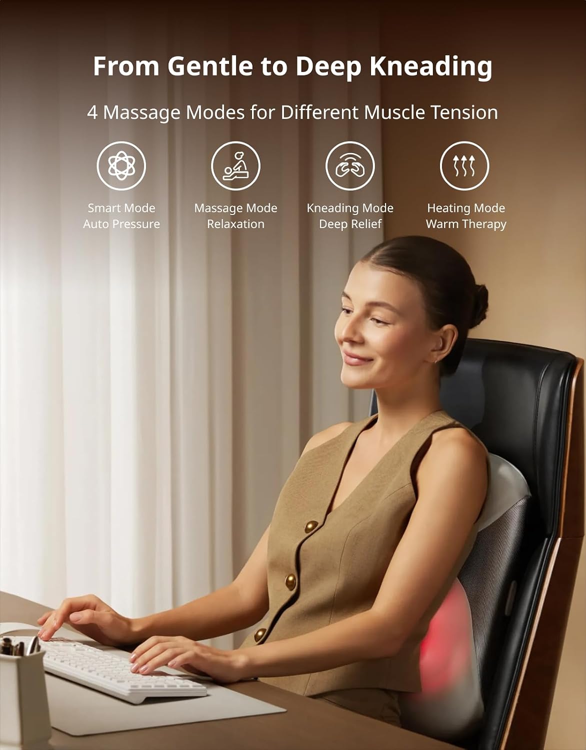 Dreame 6D Back Massager with Heat for Pain Relief, Lumbar Support Pillow