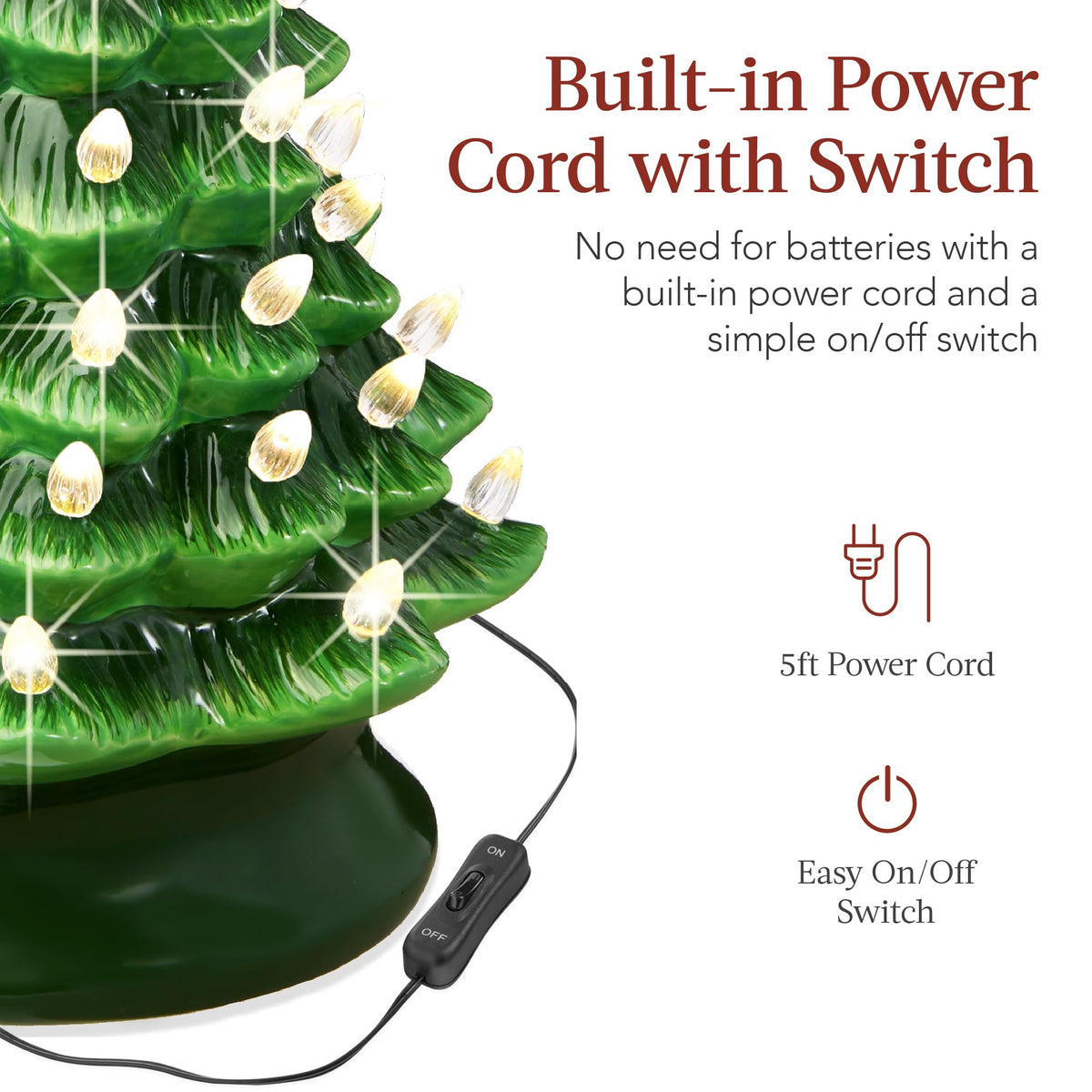 Best Choice Products 15in Ceramic Christmas Tree, Pre-lit Hand-Painted Tabletop Holiday Tree, Star Topper, 64 Lights - Green w/Multicolored Bulbs