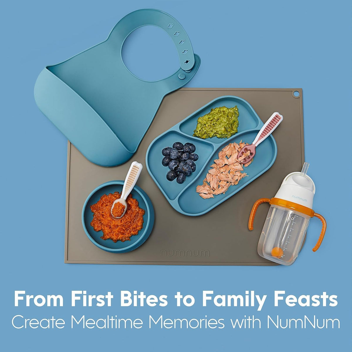 NumNum Baby Spoons Self Feeding 6 Months, 2-Pack Blue/Orange