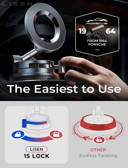 LISEN for MagSafe Car Mount [3800gf Strong Magnet&90+LBS Suction] 360° Adjustable Vacuum Magnetic Phone Holders for Your Car, for iPhone 18 Pro Max 17 16 15 Car Accessories Women Men Smartphone White