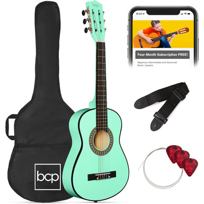 Best Choice Products 30in Kids Acoustic Guitar, All-in-One Beginner Starter Kit w/Strap, Case, Extra Strings, Rosette Inlay - Pink