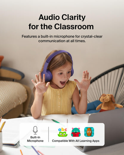 Belkin SoundForm Mini Kids Headphones, Wireless&Wired, 30H Playime, School