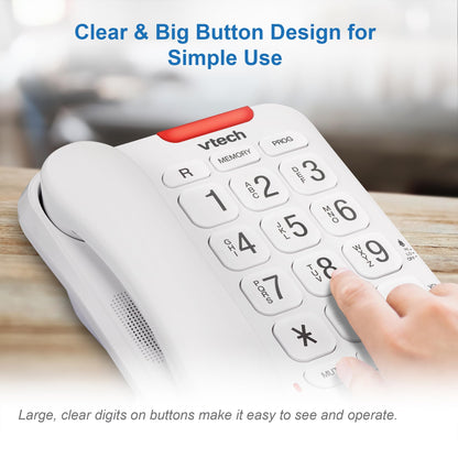 Vtech SA3100 Corded Senior Phone for Elderly with High-Contrast Large Buttons,Multilingual Talking Digits,Visual Ringer,Speed Dial,Speakerphone,No AC Power,Earpiece and Speakerphone Volume Control