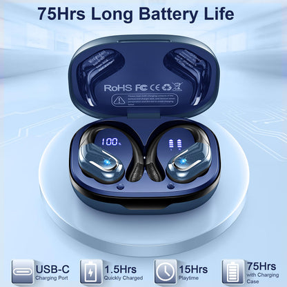 Wireless Earbuds Sports, 75Hrs Bluetooth 5.4 Headphones, Bass Hi-Fi Stereo