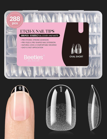 Beetles Soft Gel Nail Kit Almond Short 288pcs 12 Sizes Nail Tips with Glue