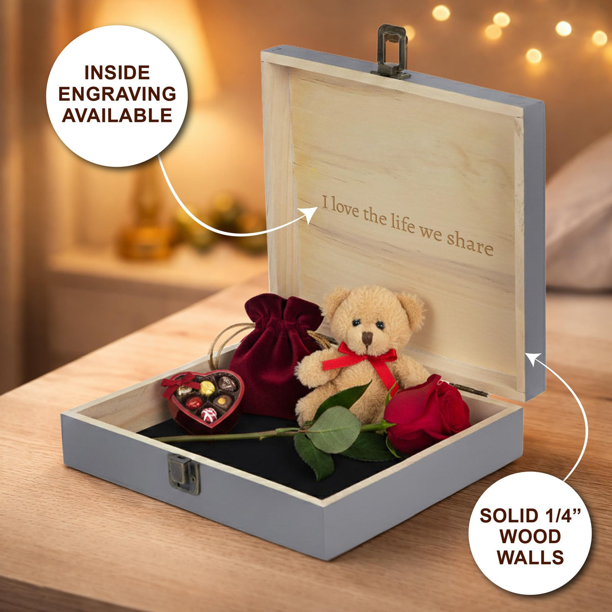 Personalized Wooden Keepsake Box, Custom Engraved Memory Box with Lid
