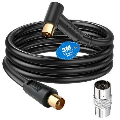 Ancable TV Aerial Cable with Coaxial Adapter 5M Black TV Ariel Lead