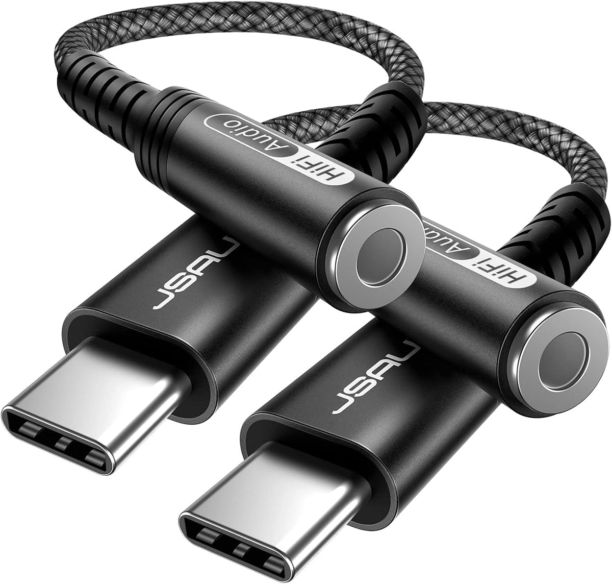 JSAUX 2 Pack USB C to 3.5mm Audio Adapter, Smart DAC Headset Dongle, Black