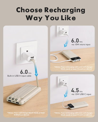 charmast Portable Charger Power Bank with Reinforced Built-in 4 Cables