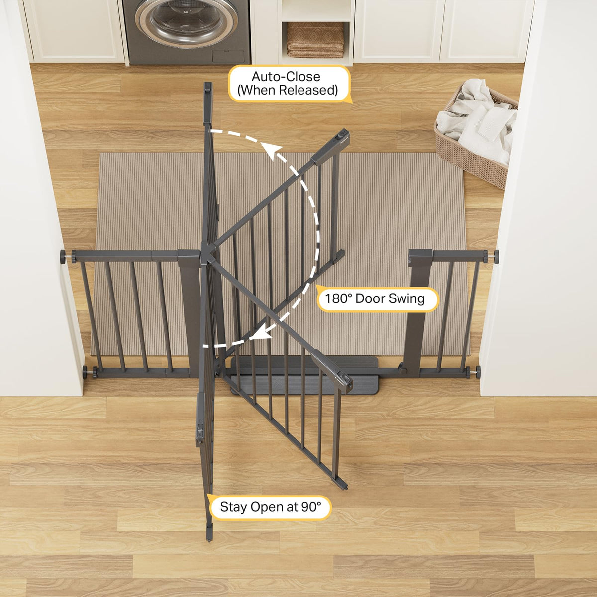 Cumbor 29.7-51.5 in Extra Wide Baby Gate for Stairs, Dog Gate Indoor Black