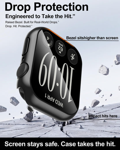 Smiling 2 Pack Case Compatible with Apple Watch Series 9 (2023)/Series 8 /Series 7 45mm with Tempered Glass Screen Protector, Hard PC Case Overall Protective Cover- Starlight