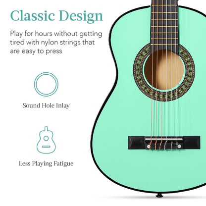 Best Choice Products 30in Kids Acoustic Guitar, All-in-One Beginner Starter Kit w/Strap, Case, Extra Strings, Rosette Inlay - Pink