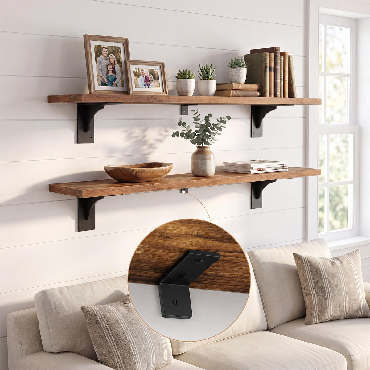 HOOBRO Floating Shelves for Wall, 15.7" Wall Mounted Shelves Set of 2