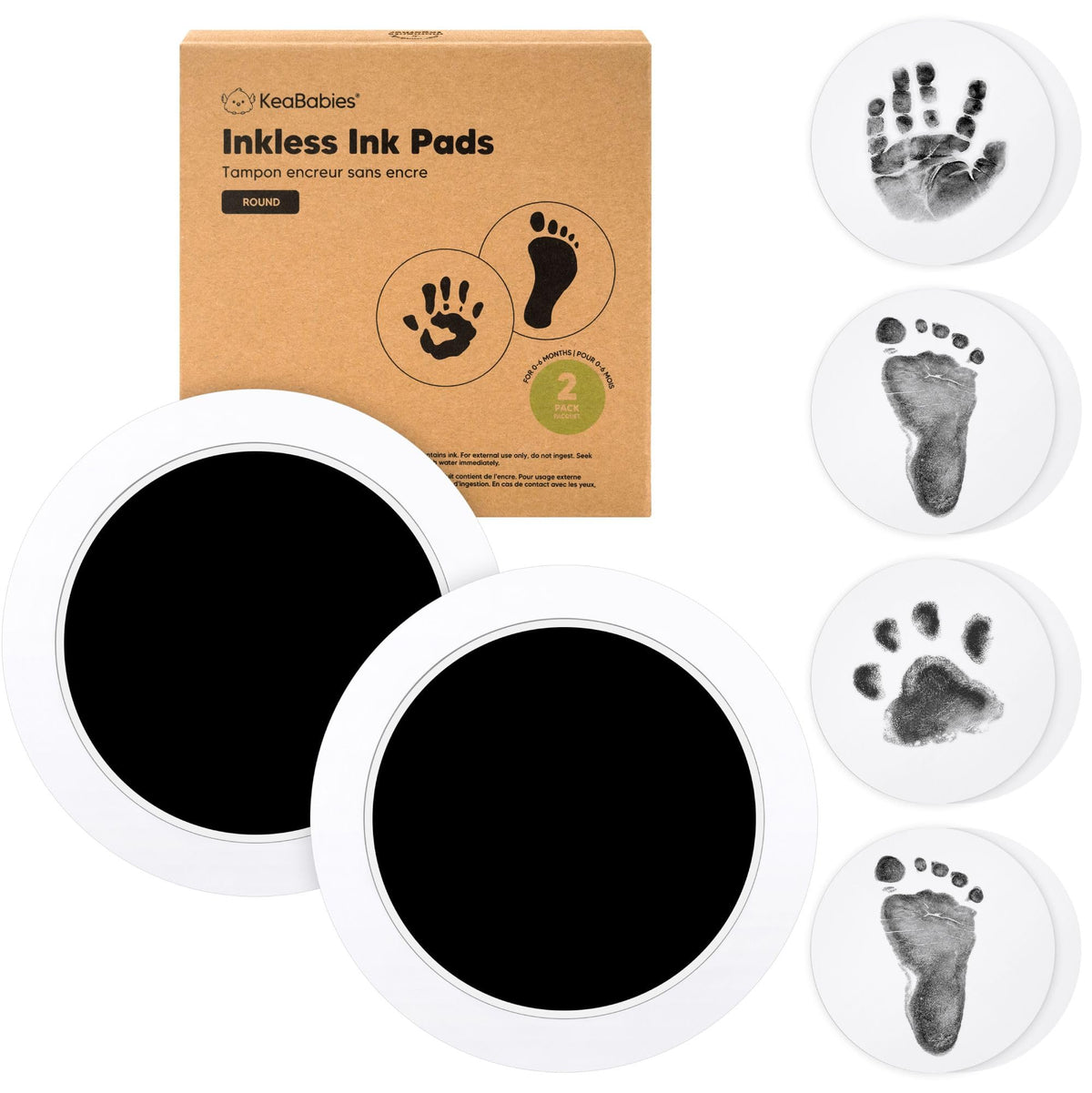 4pk Inkless Baby Hand and Footprint Kit, Mess Free Ink Pads (Jet Black, R)