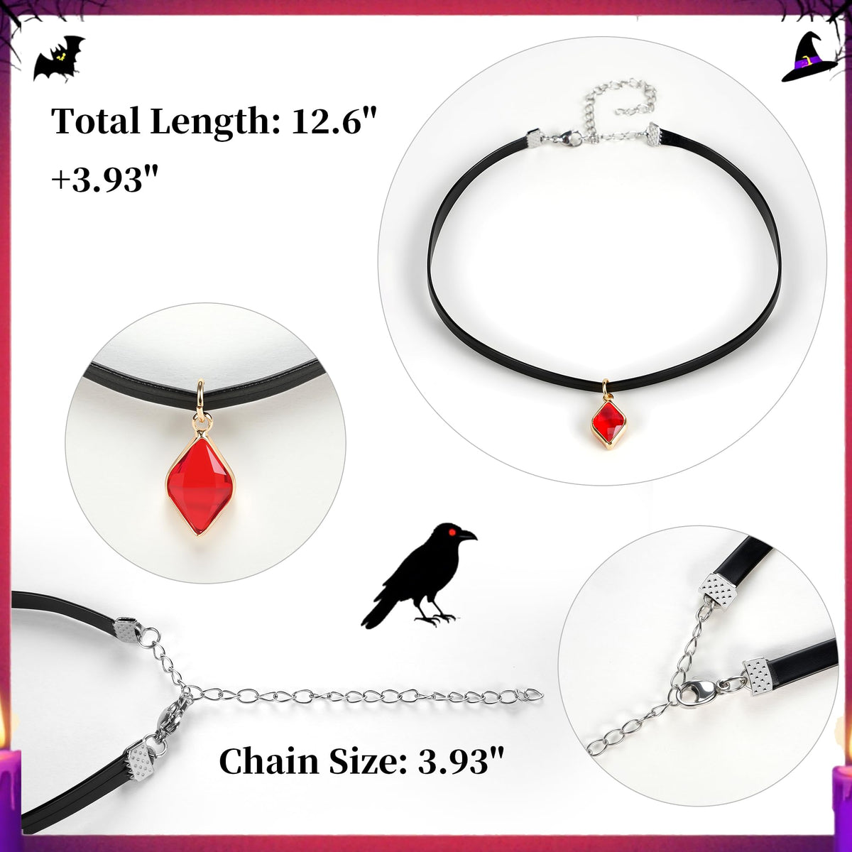 Halloween Heart Necklace for Women Vampire Raven Choker Necklace