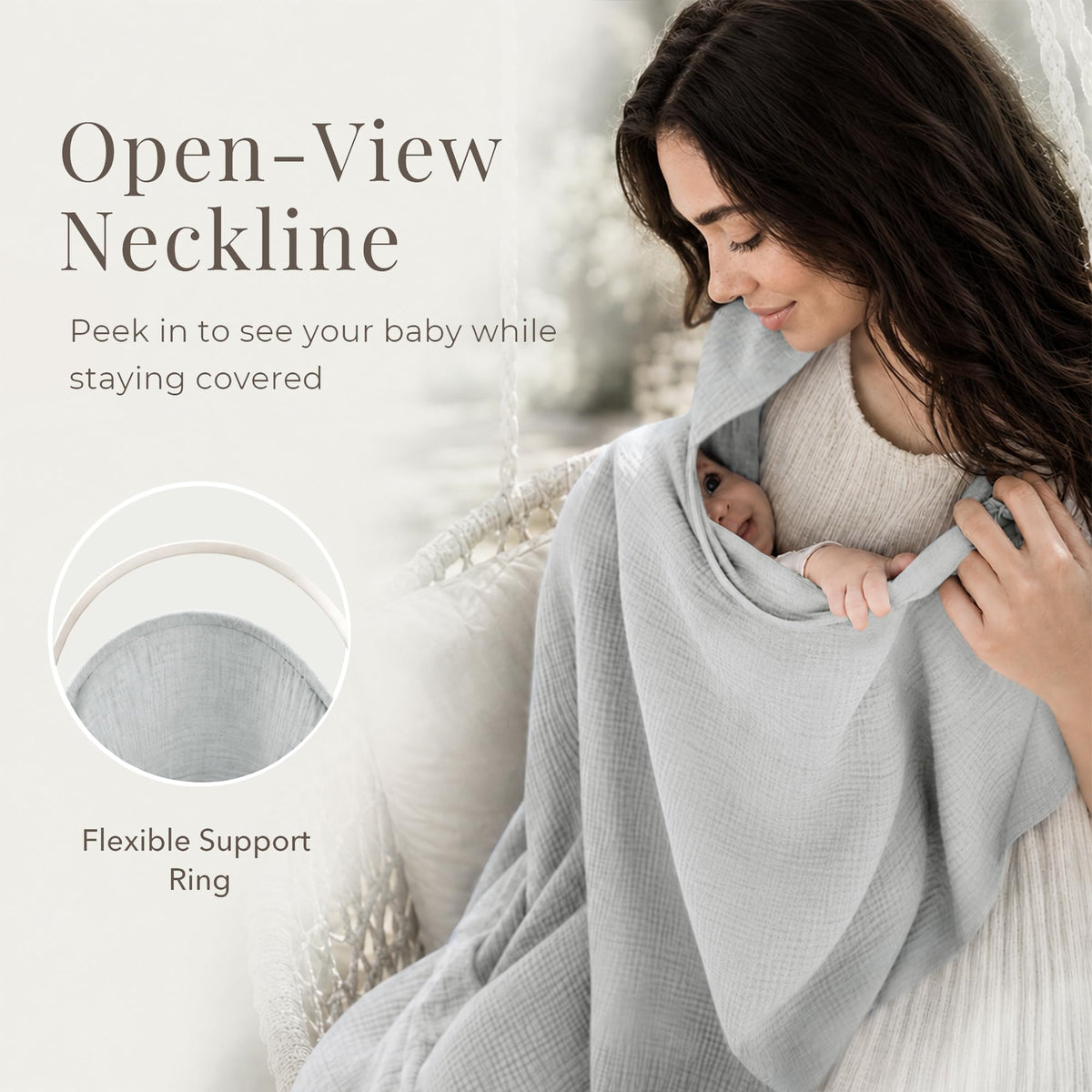 Konssy Muslin Nursing Cover Up for Breastfeeding with Rigid Hoop