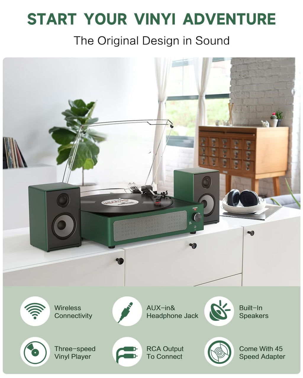 Seasonlife® Record Player for Vinyl Turntable with Speakers,Pale Purple
