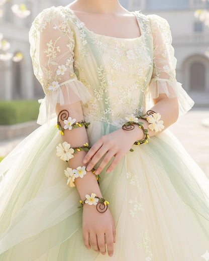 FRESHME Renaissance Costume Flower Arm Wraps - 2 Pcs Fairy Accessories Elf Bracelet with Wrap Ring Woodland Renfaire Outfit