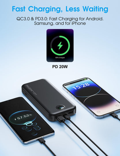 citicr Portable Charger 10000mAh PD20W w/Built-in Cables & Wall Plug Purple