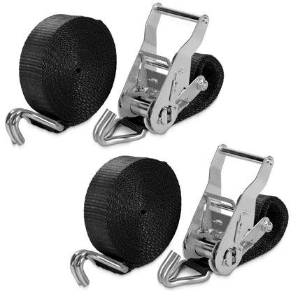 Ratchet Straps with Hook, 6M x 25MM, Heavy Duty, 4 Pack/Black