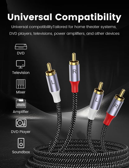 MOSWAG 2RCA Male to 2RCA Male Phono Cable 1m, 2 RCA Audio Cable Phono Lead