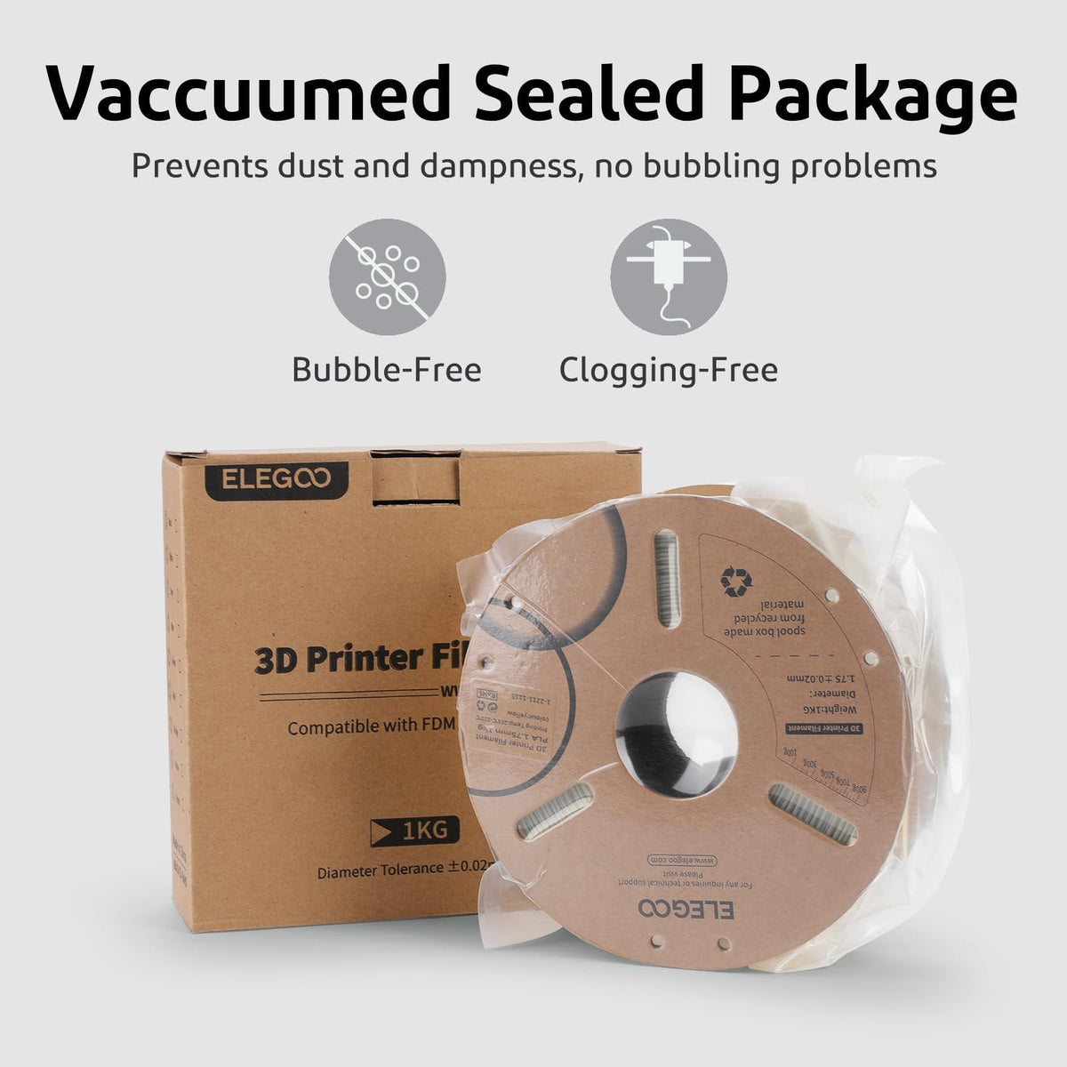 ELEGOO PLA Plus 3D Printer Filament 1.75mm White 2KG, Tougher & Stronger