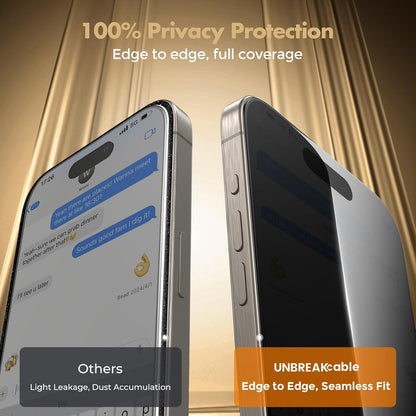 UNBREAKcable Privacy Screen Protector for iPhone 15, Full Coverage
