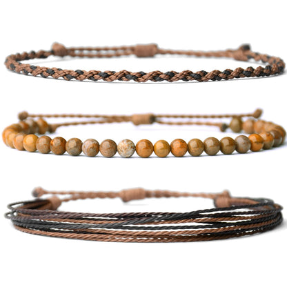 Mezcla Vida Handmade Natural Stone Beaded Healing Bracelet Gift for Men Adjustable Rope String Bracelet