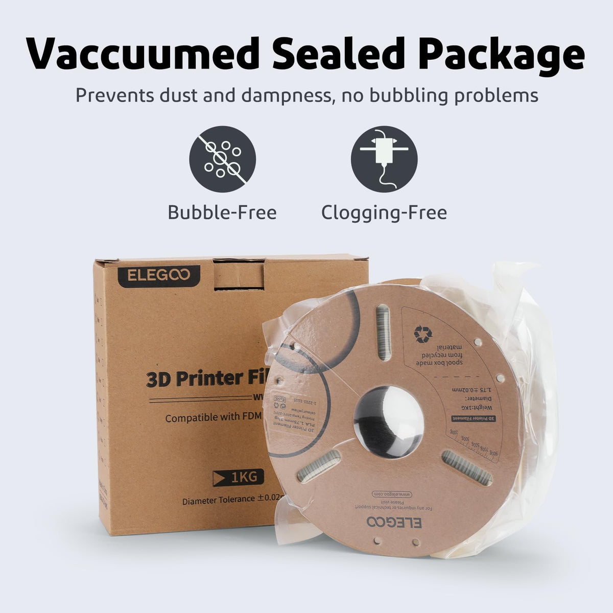 ELEGOO PLA Plus 3D Printer Filament 1.75mm White 2KG, Tougher & Stronger