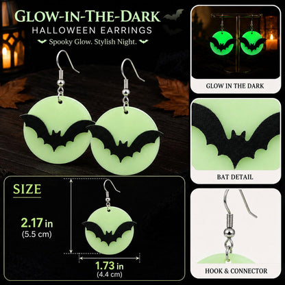 Glow in the Dark Halloween Earrings, Bat Ghost Coffin Boo Dangle Earrings