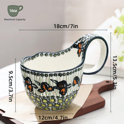 ALMA Handpainted Soup Bowl with Large Loop Handle,Easier Secure Grip