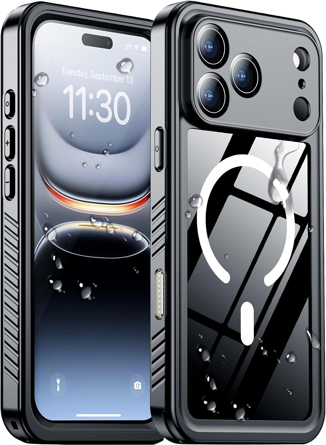 Temdan Compatible with iPhone 17 Pro Case,Waterproof Built-in Screen & Camera Protector IP68 Underwater Full Body 17FT Military Dropproof Shockproof Phone Case 6.3"-Blue/Clear