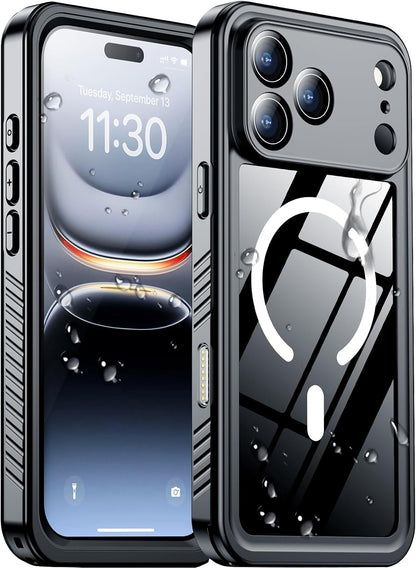 Temdan Compatible with iPhone 17 Pro Case,Waterproof Built-in Screen & Camera Protector IP68 Underwater Full Body 17FT Military Dropproof Shockproof Phone Case 6.3"-Blue/Clear