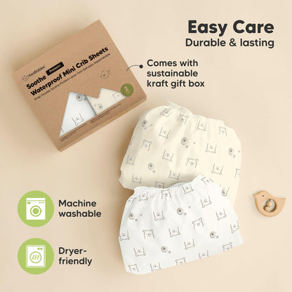 2pk Mini Crib Sheets Fitted 38x26 Pack N Play Mattress Sheet (Bumble Bear)