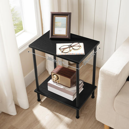 HOOBRO End Table, Small Side Table, Nightstand with 2-Layer Storage Shelves, Sofa Table for Small Spaces, Living Room, Bedroom, Stable Frame, Easy Assembly, Rustic Brown BF09BZ01