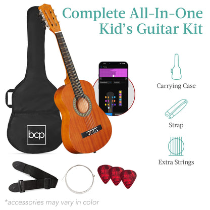 Best Choice Products 30in Kids Acoustic Guitar, All-in-One Beginner Starter Kit w/Strap, Case, Extra Strings, Rosette Inlay - Pink
