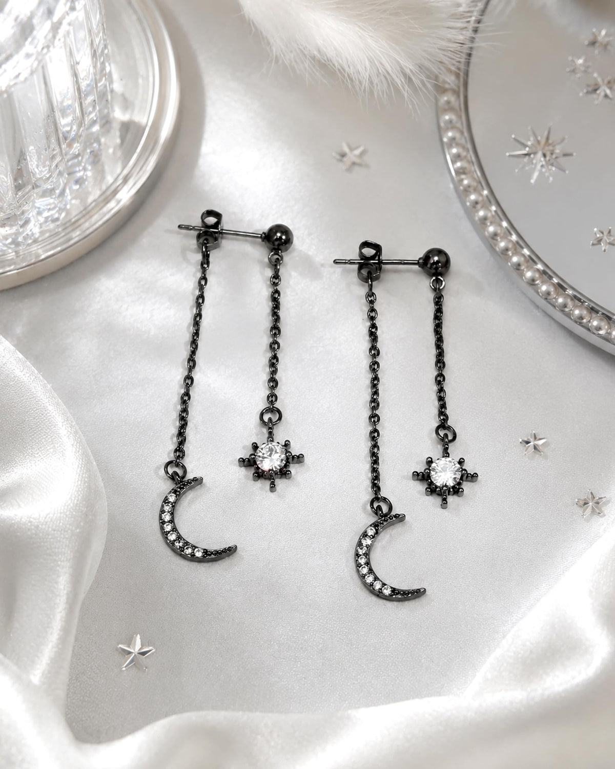 Moon and Star Dangle Earrings