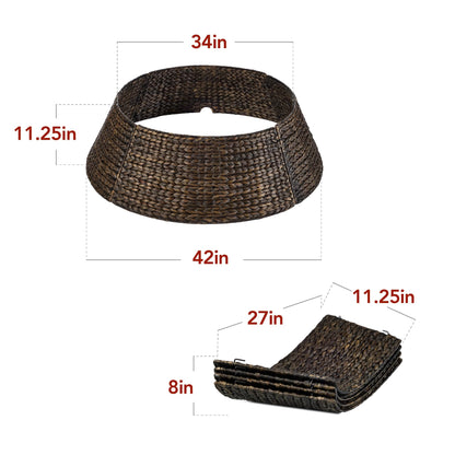 Best Choice Products 36in Christmas Tree Collar, Woven Hyacinth 3-Piece Holiday Rattan Tree Skirt Accessory for Home w/Cord Cut-Out - Chestnut