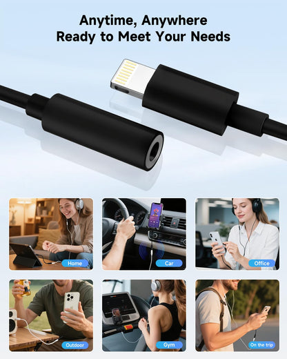 Apple MFi Certified 3 Pack Lightning to 3.5 mm Headphone Jack Adapter for iPhone, iPhone Aux Adapter Converter Dongle Audio Cable Compatible with iPhone 14 13 12 11 X XS 8 7