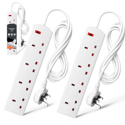 Wolf Power 4 Way Extension Lead, 2 Metre Extension Cable with UK 3 Pin Plug, Multi Socket Power Strip, Wall Mountable, Suitable for Home, Office & Appliances (White, 1 Pack)