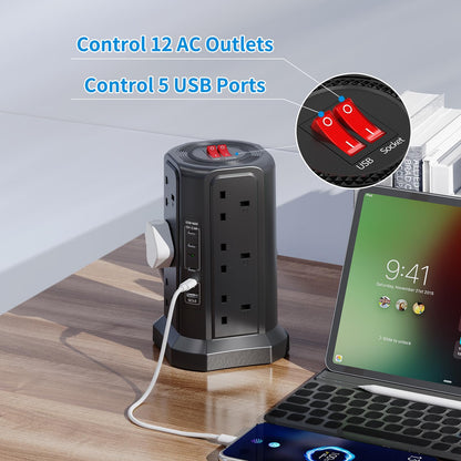 HAFINO Tower Extension Lead with USB Slots, PD18W USB C Fast Charger, 1.8M