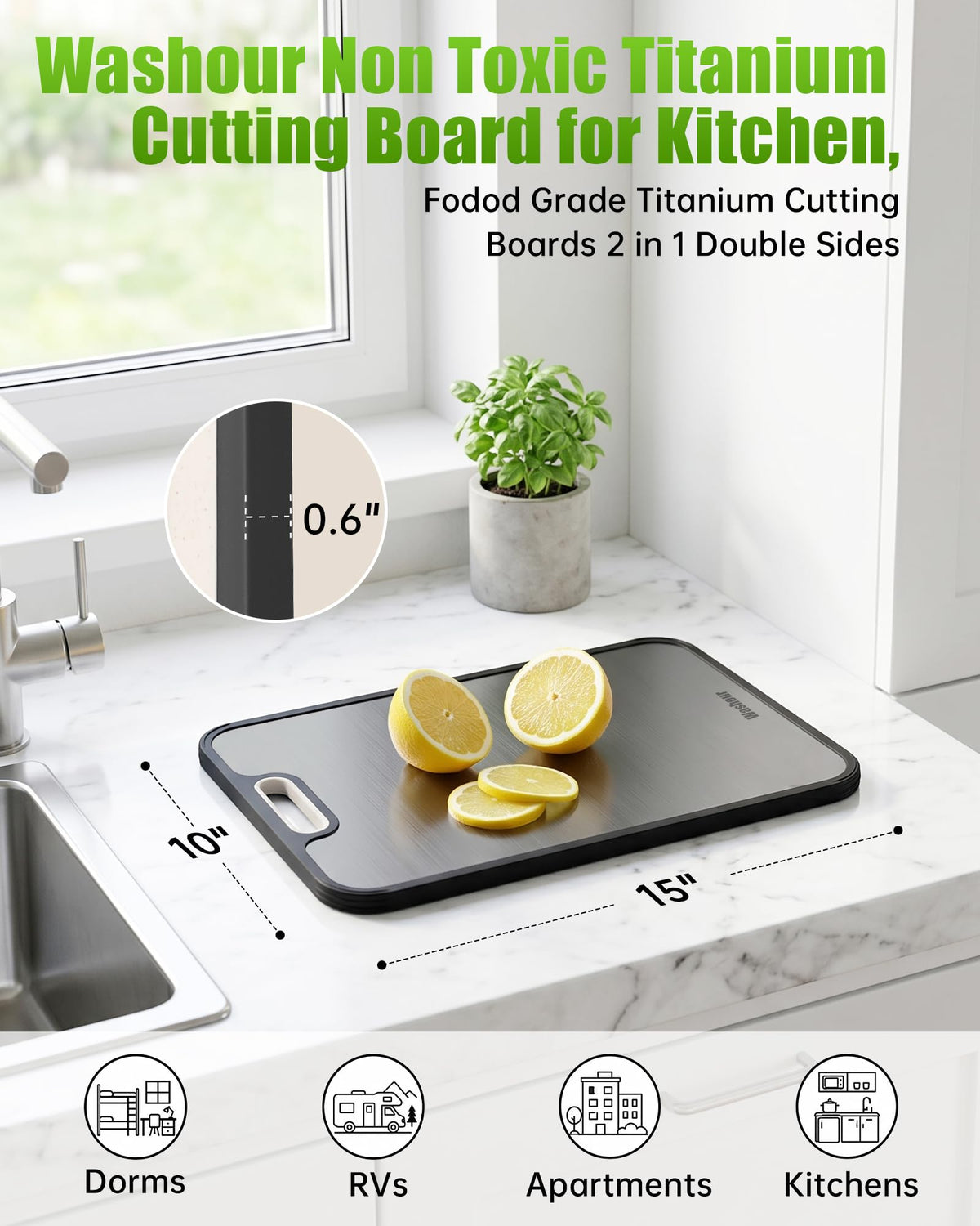 Titanium Cutting Board for Kitchen 16" x 11", 2-in-1 Cutting Mat