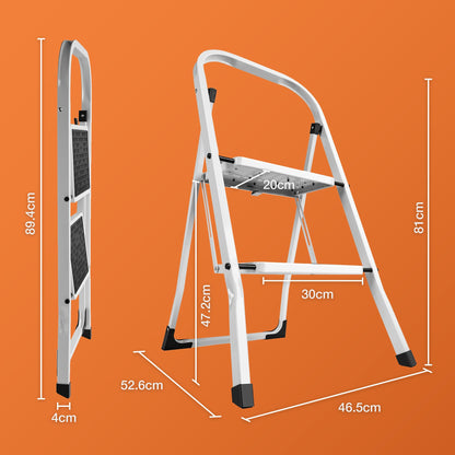 VonHaus 3 Step Ladder – Premium Quality Folding Step Ladder for DIY and Gardening - Anti Slip Feet, Easy to Store Ladder, 150KG Max Capacity - Durable Steel