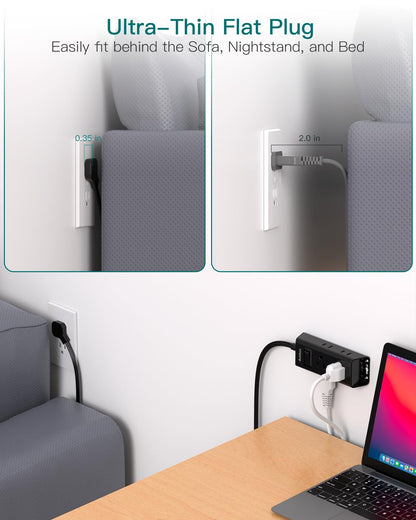 Addtam Flat Plug Extension Cord with 6 Outlet Extender for Cruise Travel