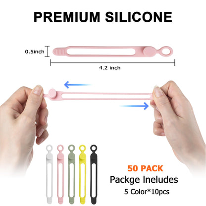 Silicone Cable Ties, Cord Organizer Cable Management,2Sizes-Grey