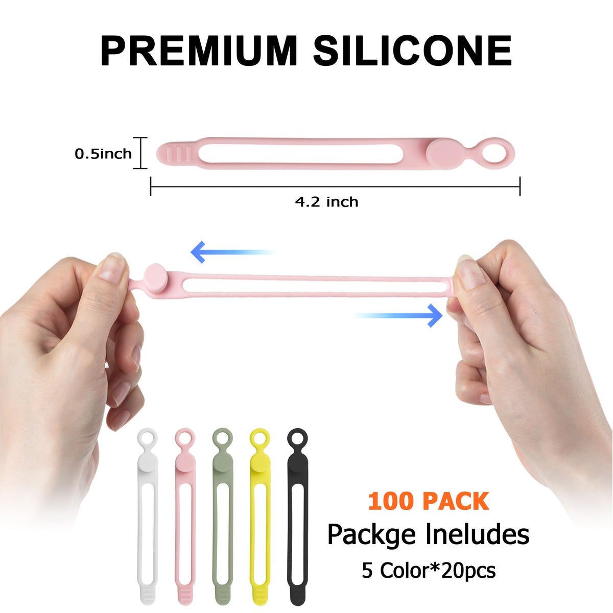 Silicone Cable Ties, Cord Organizer Cable Management,2Sizes-Grey